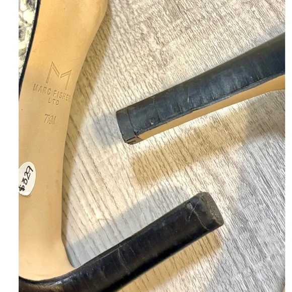 Marc Fisher LTD Black, White and Blue Snakeskin Embossed Leather Heel Boots- 7.5 - Picture 10 of 11